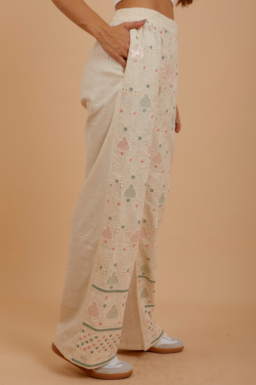 Mint & Pink Linen pants - Coated