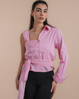 Pink stripes Asymmetric Shirt