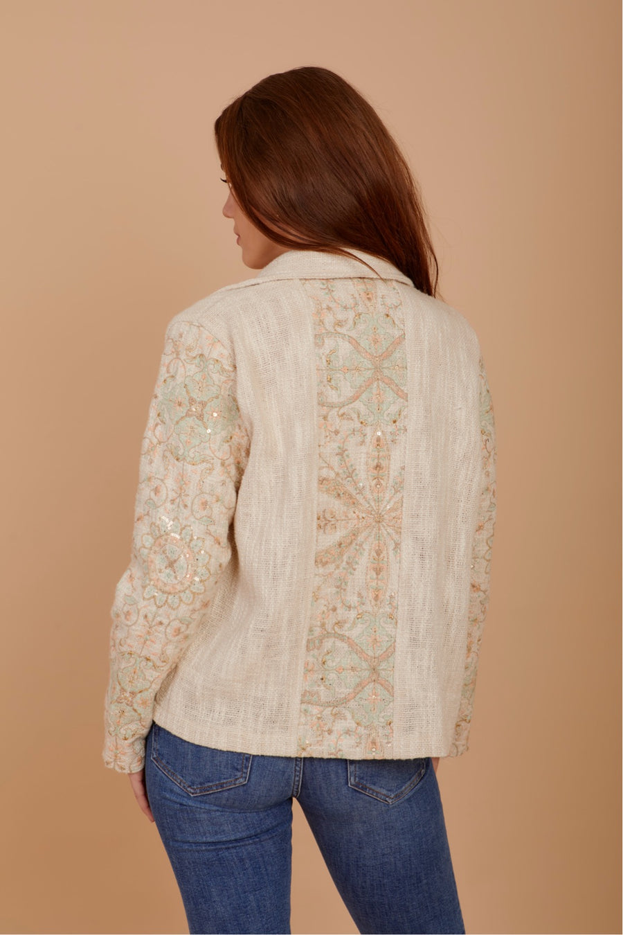 Pastels embroidered tweed jacket