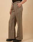 Beige check straight pants