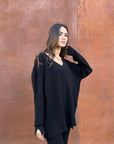 Black V-Neck Knit Pullover