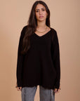 Black V-Neck Knit Pullover