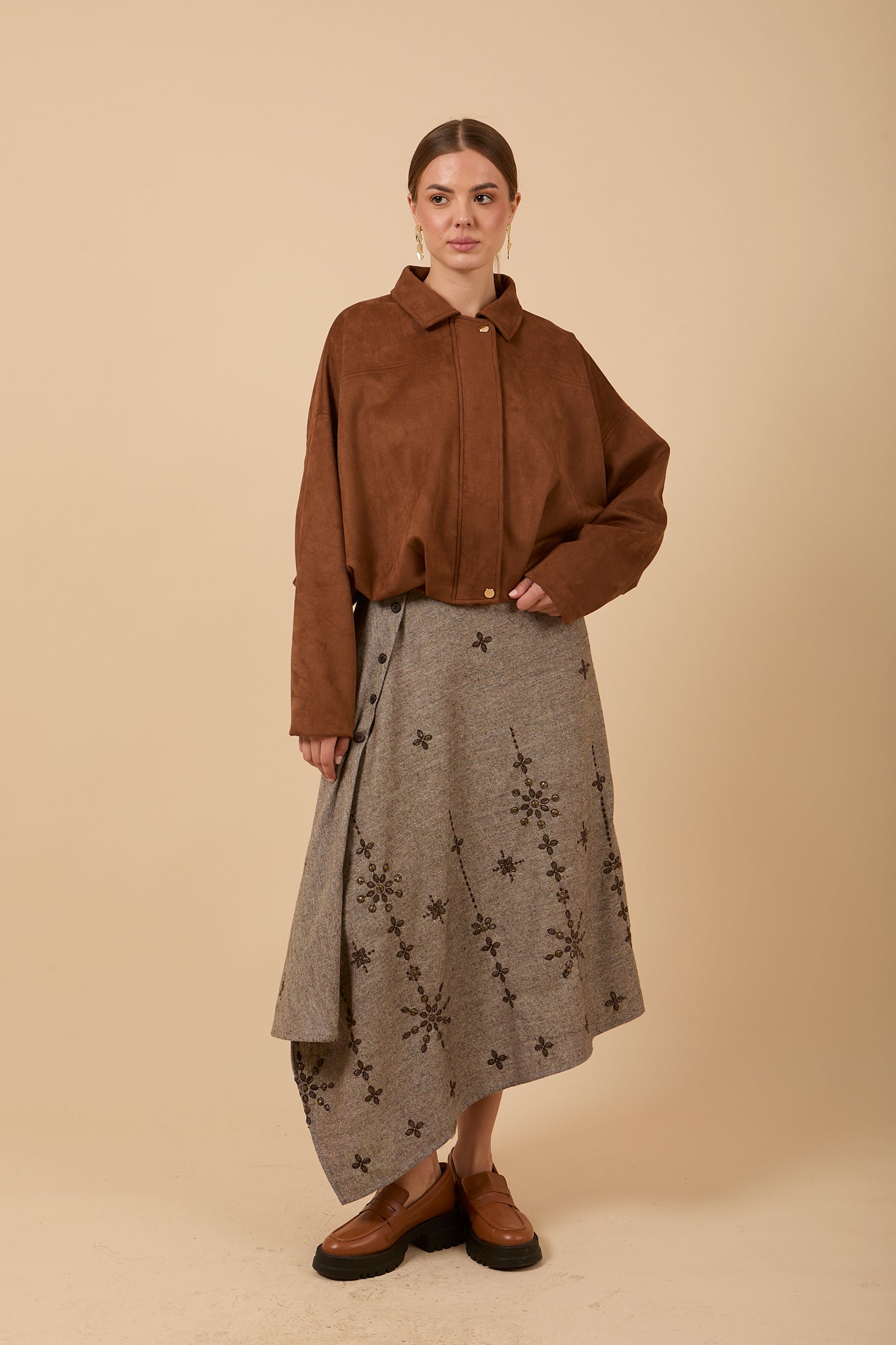 Oversize suede Jacket - Brown