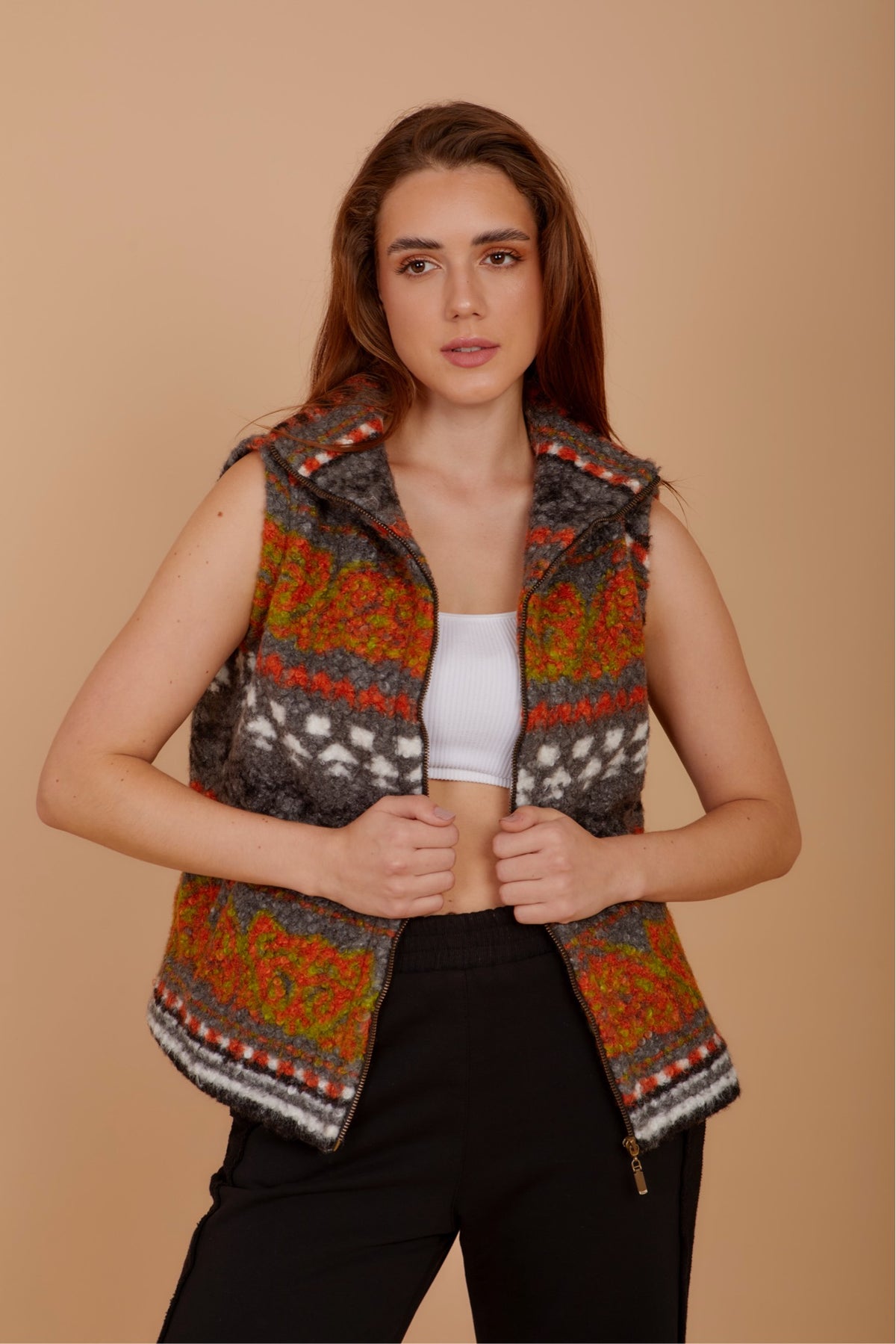 Grey print wool Vest