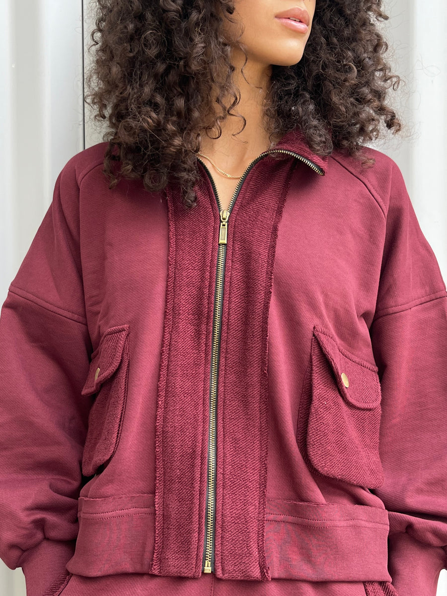 Burgundy Short zip-up Jacket