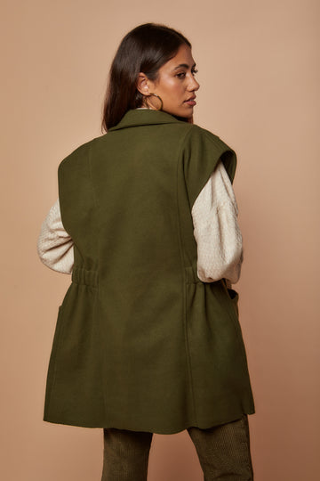 Olive Long Wool Waistcoat