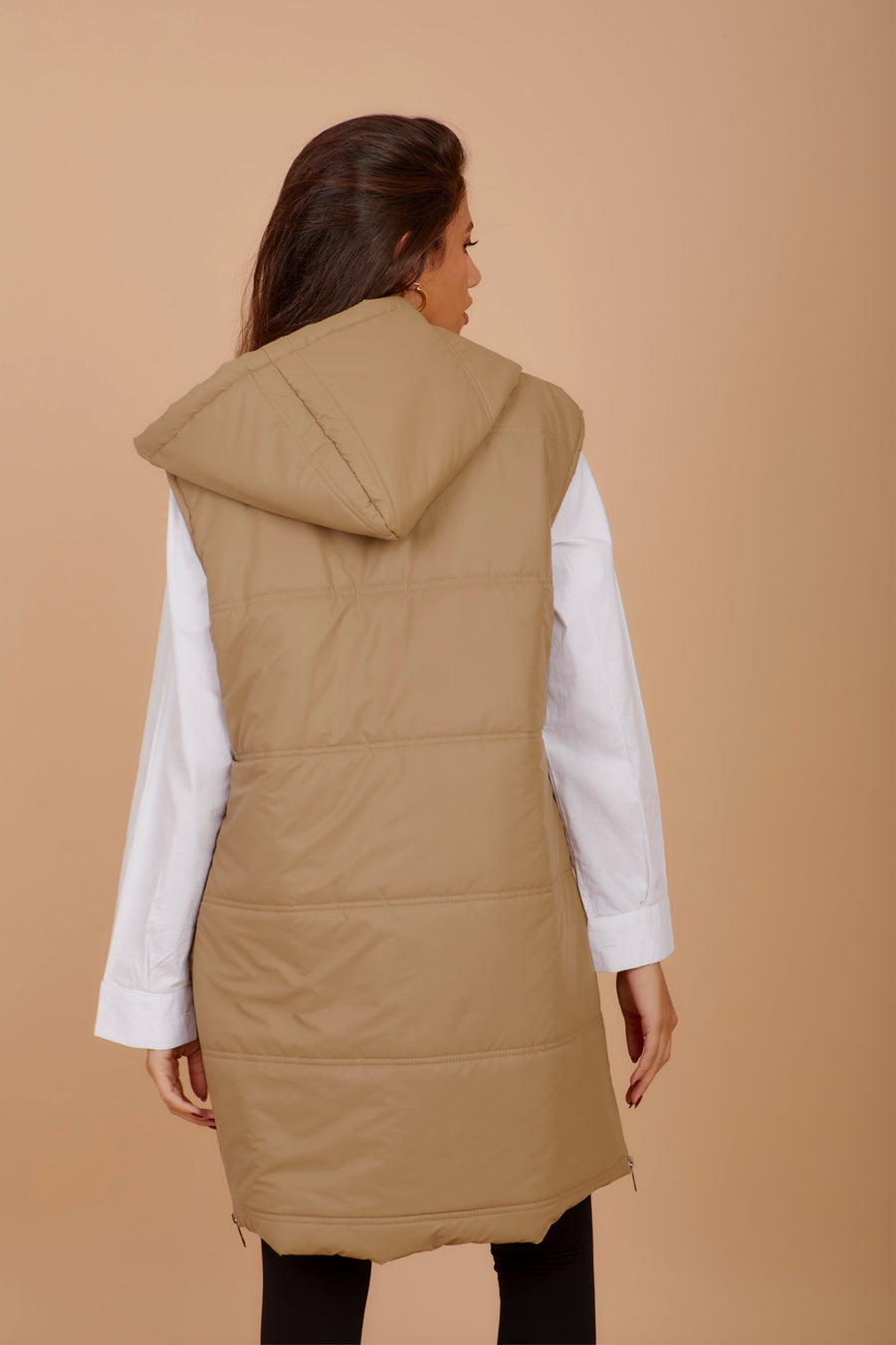 Long on the Go double face puffer Vest - Beige