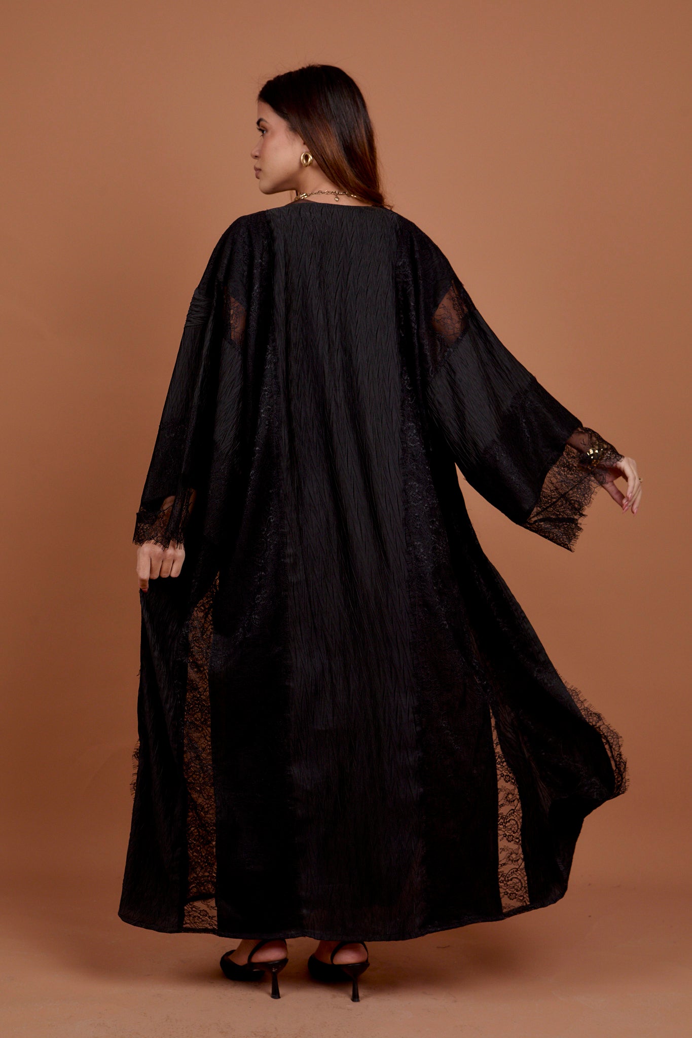 Satin &amp; Lace Black Kimono