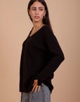 Black V-Neck Knit Pullover