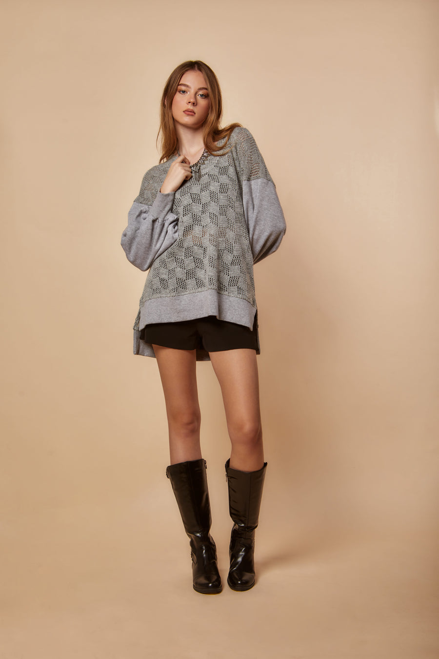 Grey Knit x Melton Sweatshirt