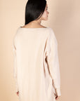 Beige V-Neck Knit Pullover