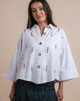 Linen shirt handmade sequins - White