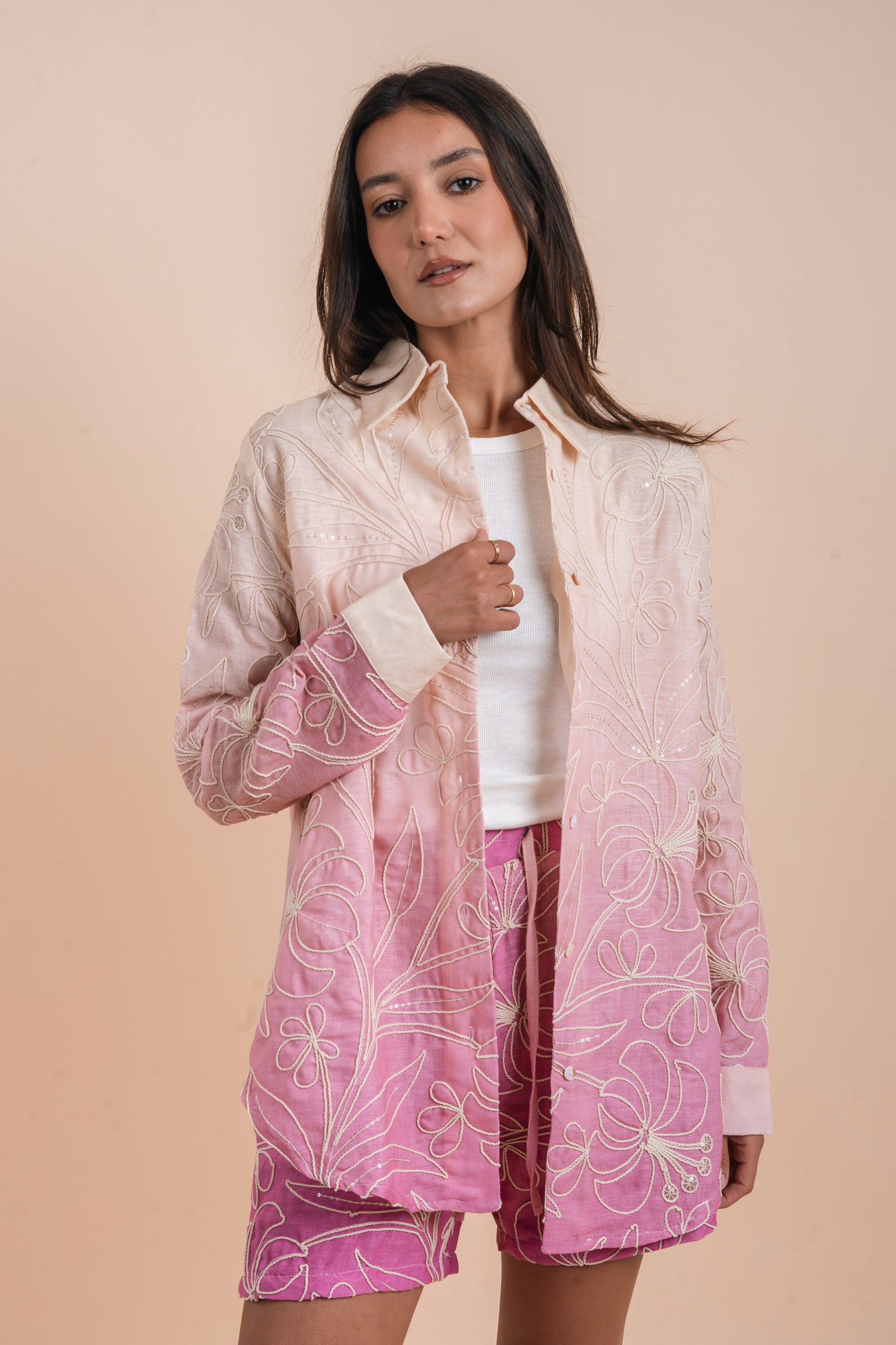 Grading yellow/pink embro shirt