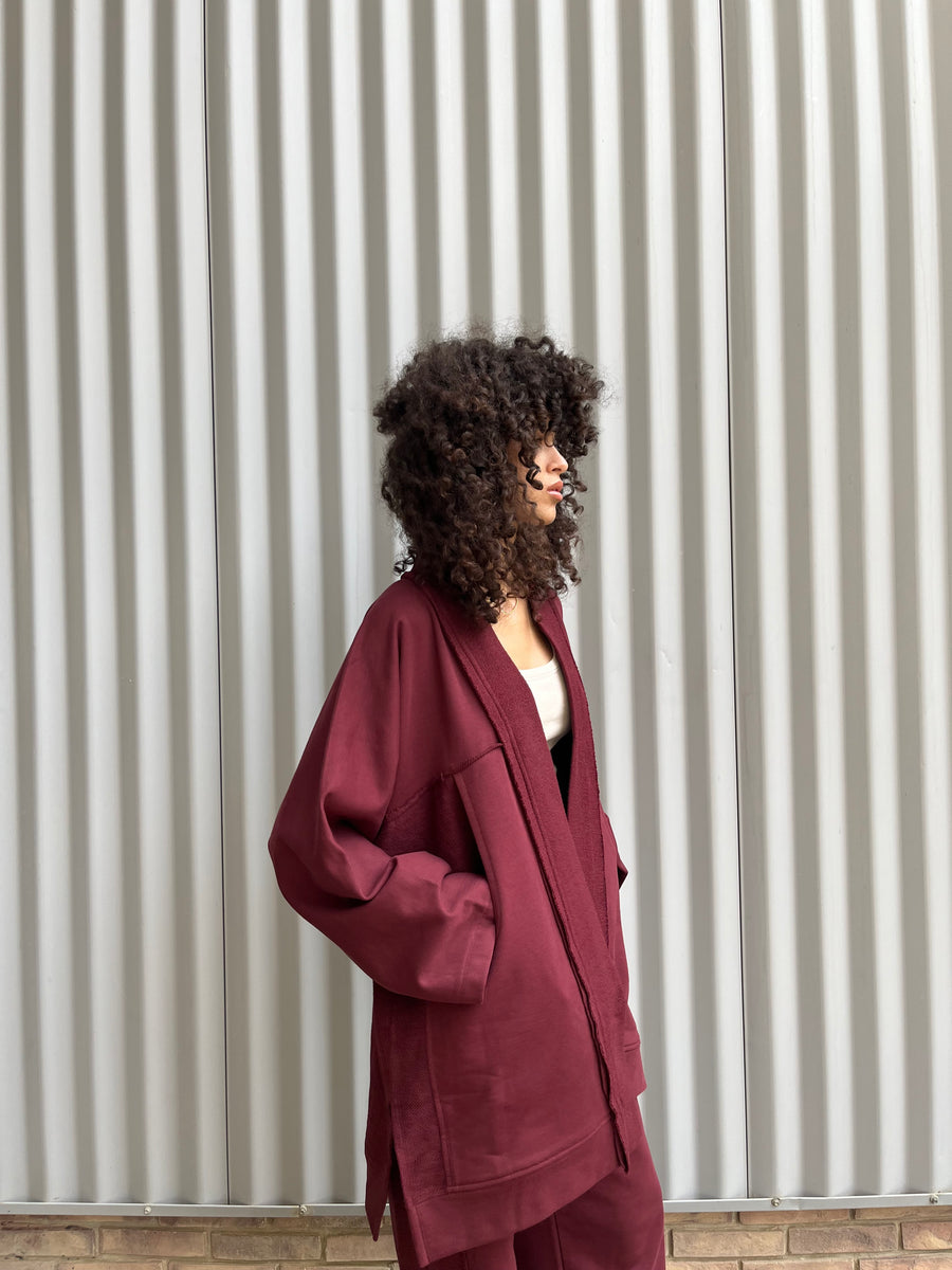 Burgundy Melton Cardigan