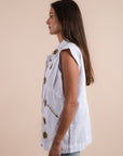 Restocking - White denim vest gold embelishments