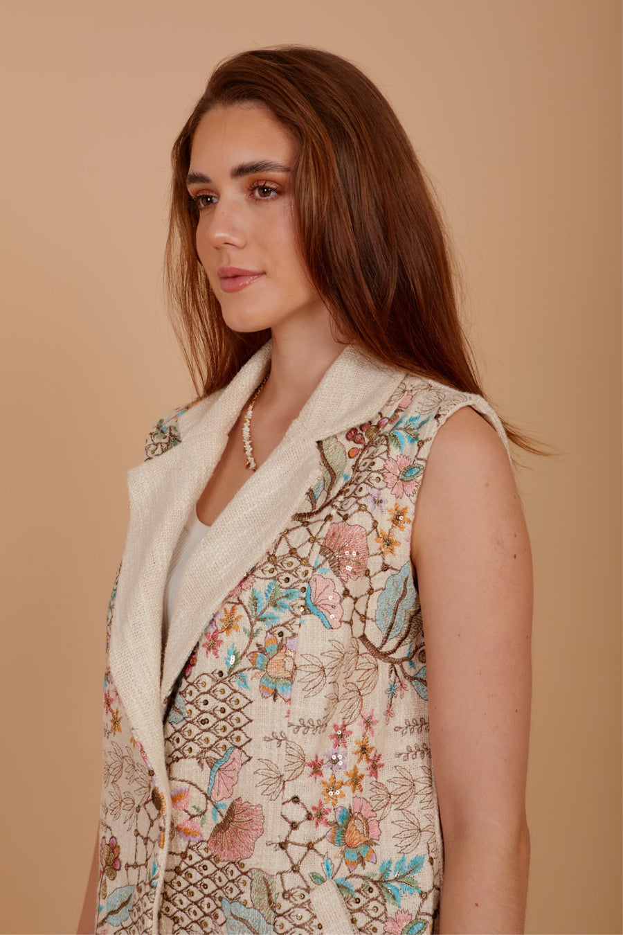 Embroiderd Tweed Beige vest