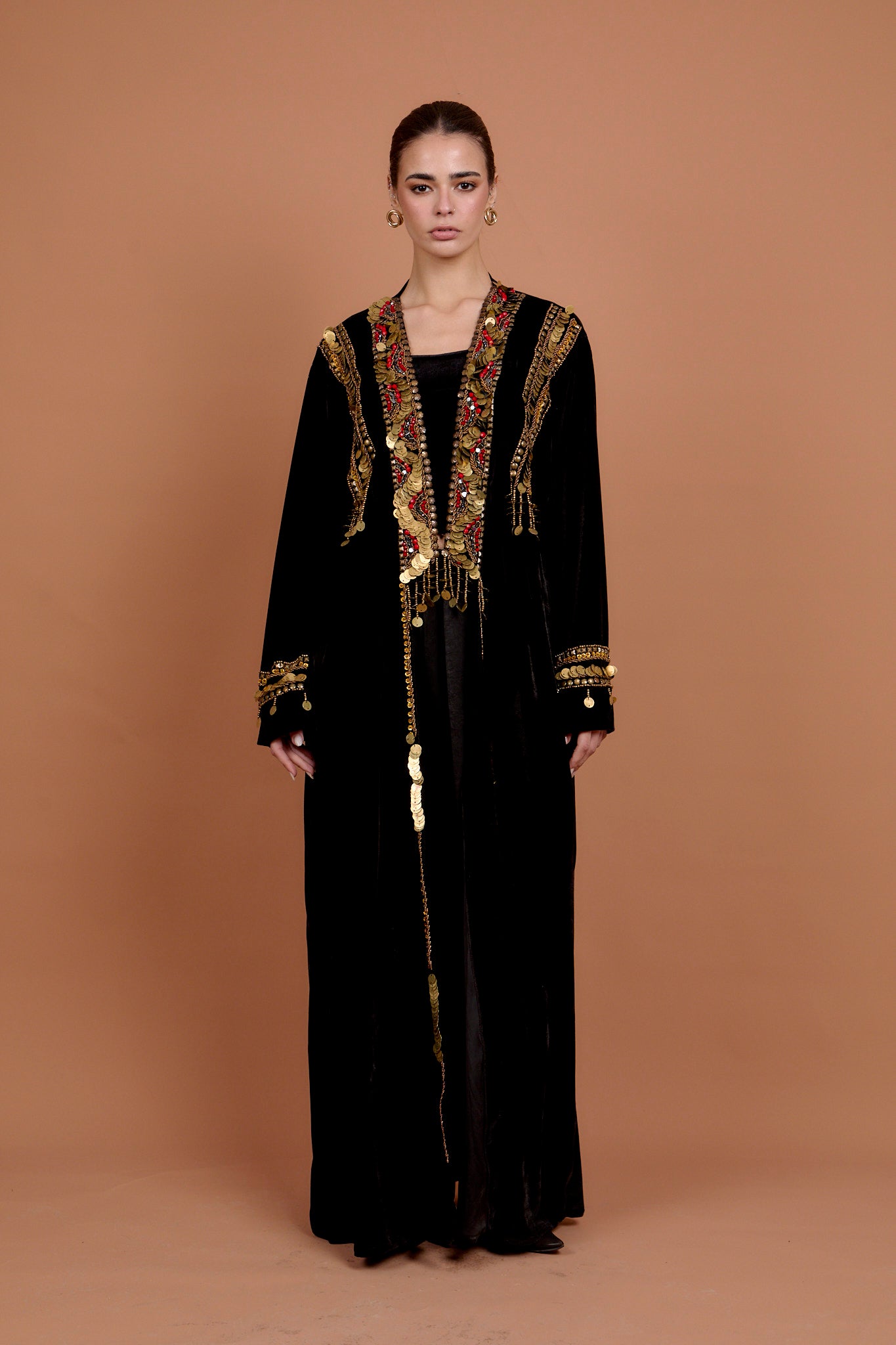 velvet kimono handmade red &amp; gold embelishments