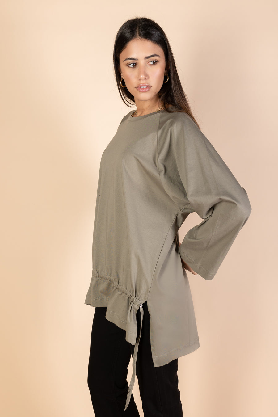 Oversized Drawstring T-shirt - Olive