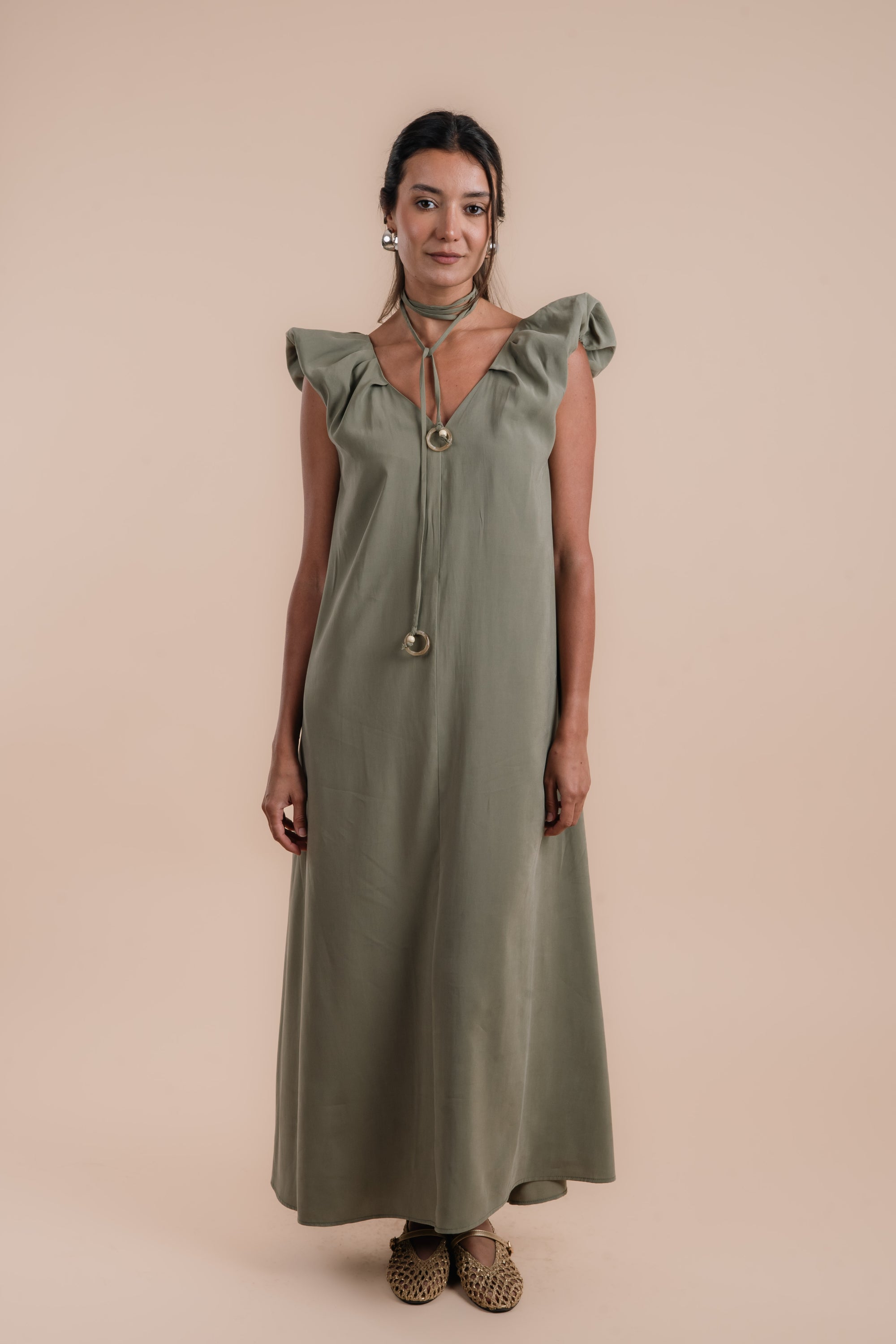 Puff sleeve Dress - Olive
