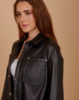 Short leather over-shirt - Black