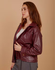 Short leather over-shirt - Burgundy