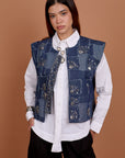 Denim vest handmade silver embellishments