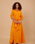 Orange Linen tye around shirt dress