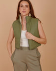 Short double face puffer Vest - Olive