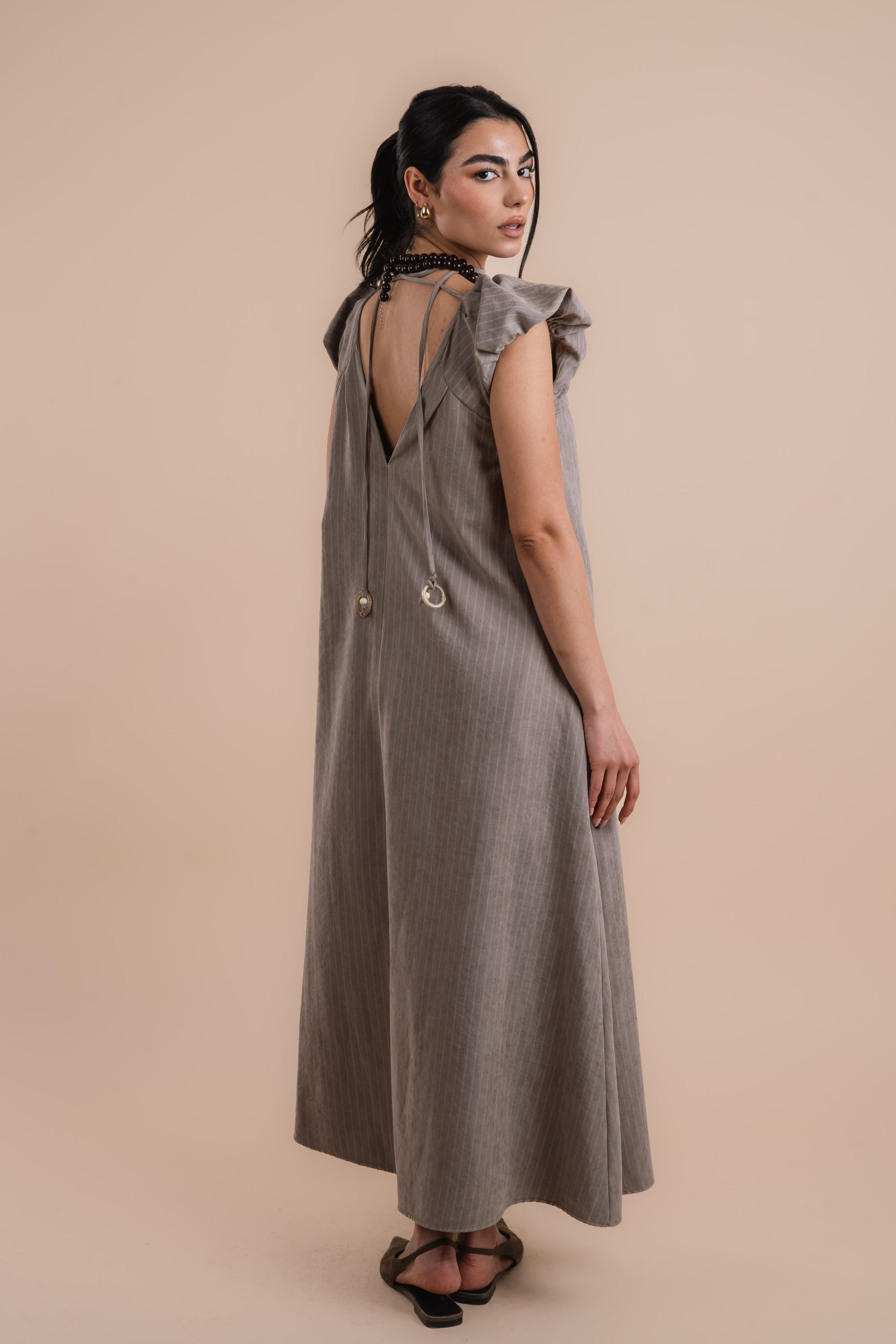 Puff sleeve Dress - Beige stripes