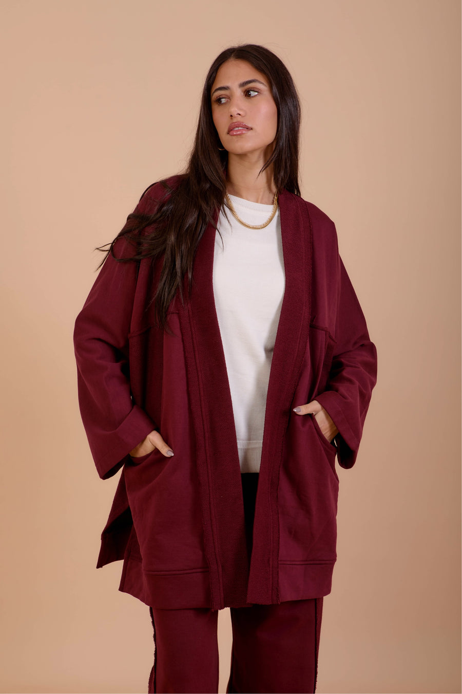 Burgundy Melton Cardigan