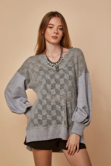 Grey Knit x Melton Sweatshirt