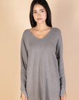 Grey V-Neck Knit Pullover