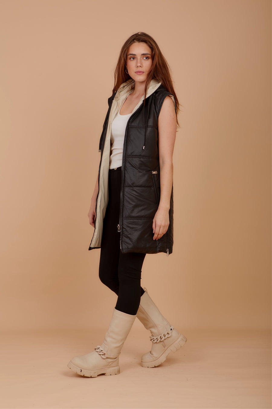 ( Restoking ) Long on the Go double face puffer Vest - Black