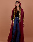 Burgundy handwork Hoodie Cape