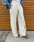 Light Beige Wrap Linen Pants - Coated