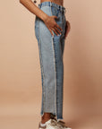 Side Fringes Blue Denim Pants