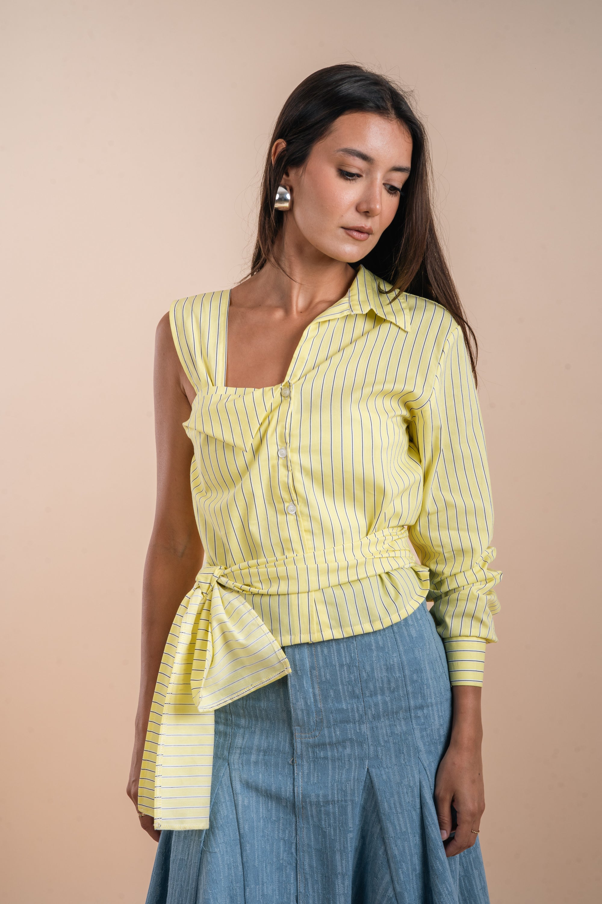 Yellow stripes Asymmetric Shirt