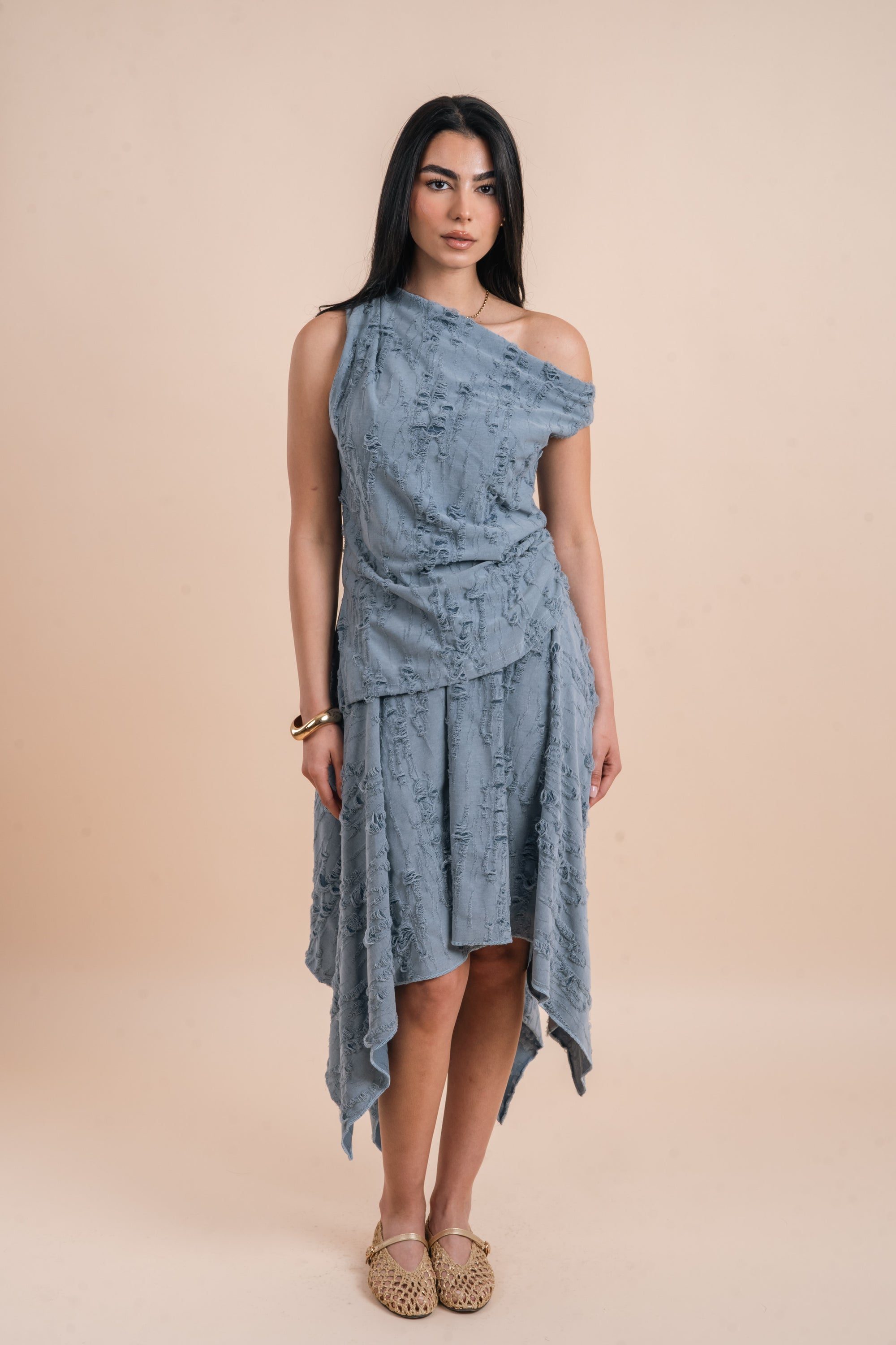 Asymmetric Draped Top - Blue