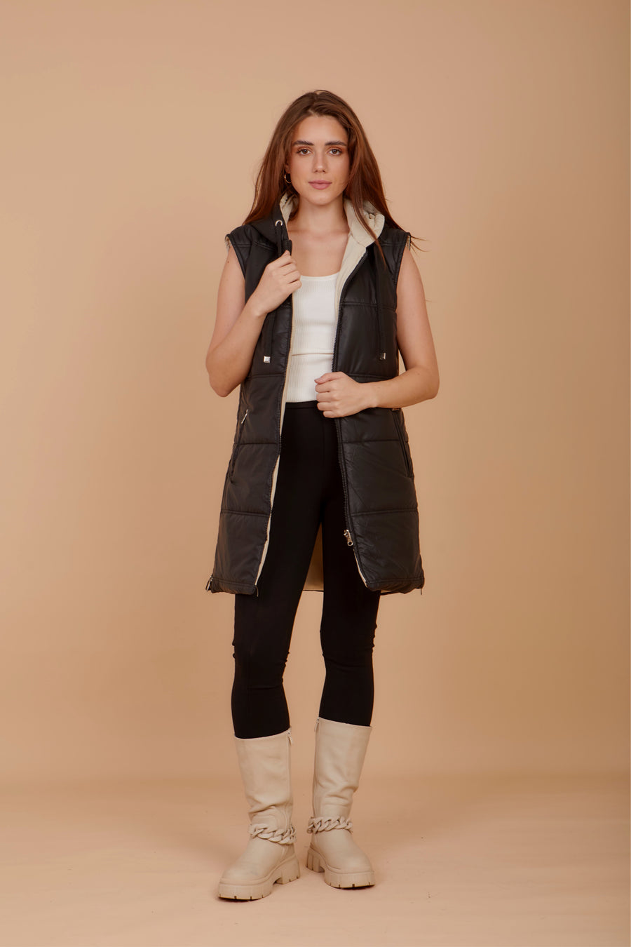 ( Restoking ) Long on the Go double face puffer Vest - Black