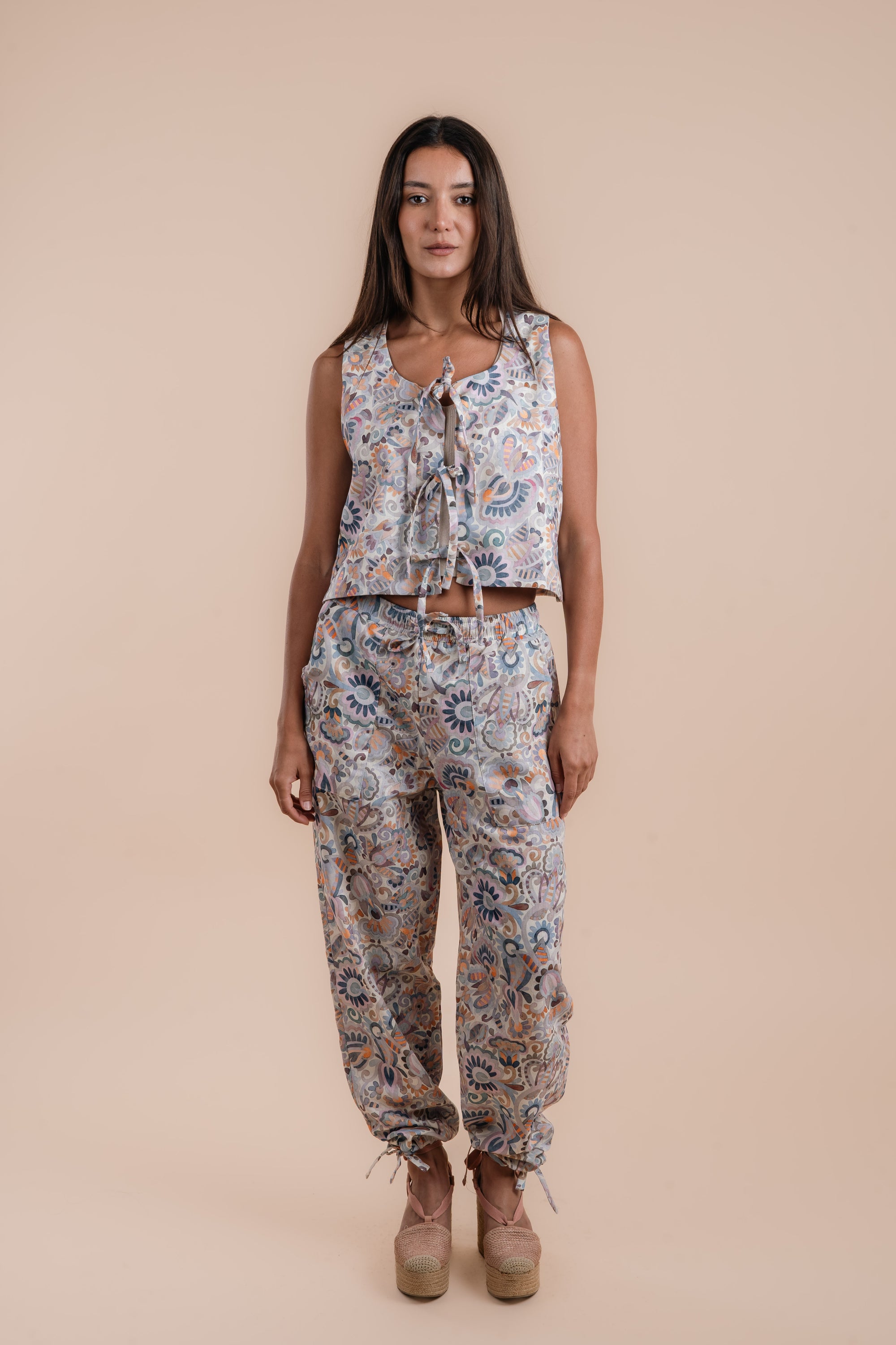 Floral print Pants + Vest Set