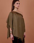 Luxe embellished cape - Olive