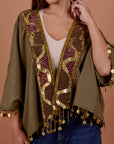 Tribal embellished kaftan - Olive