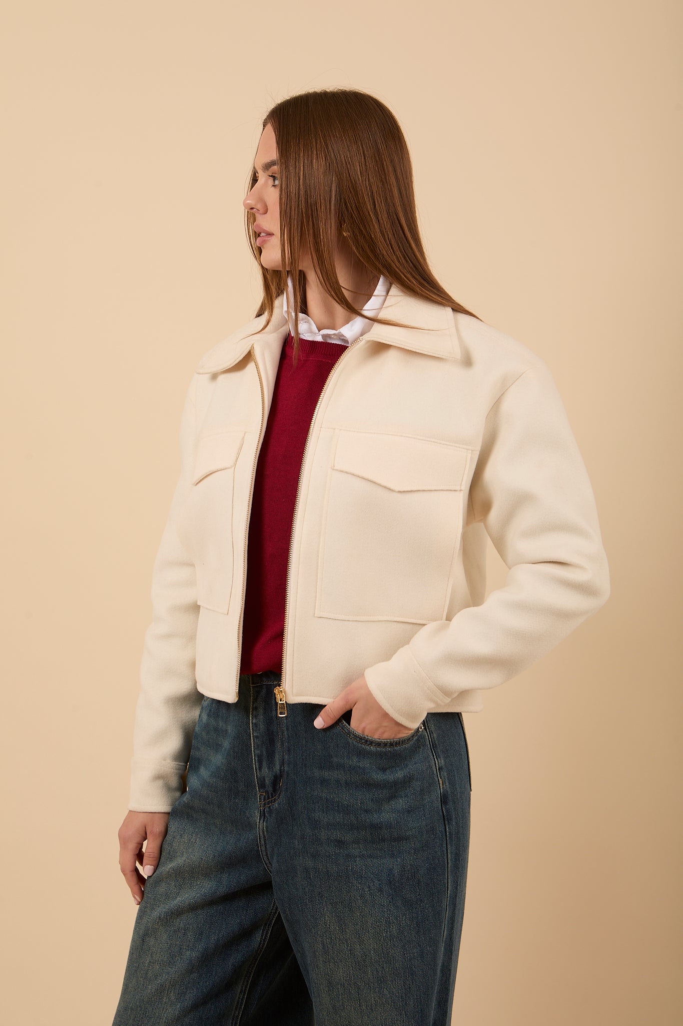 Wool Jacket with Pockets - off-white