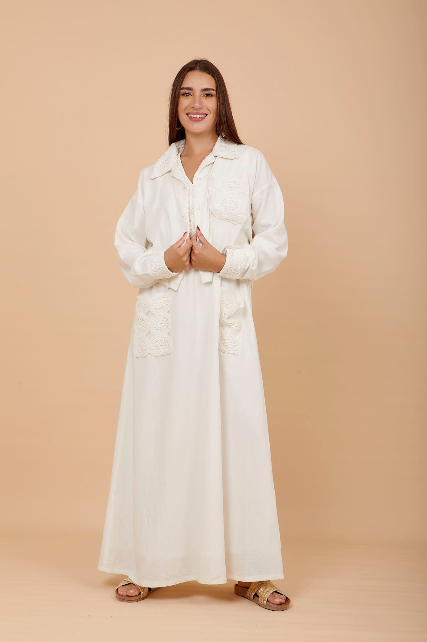 Off-white Linen &amp; Crochet sleeveless dress