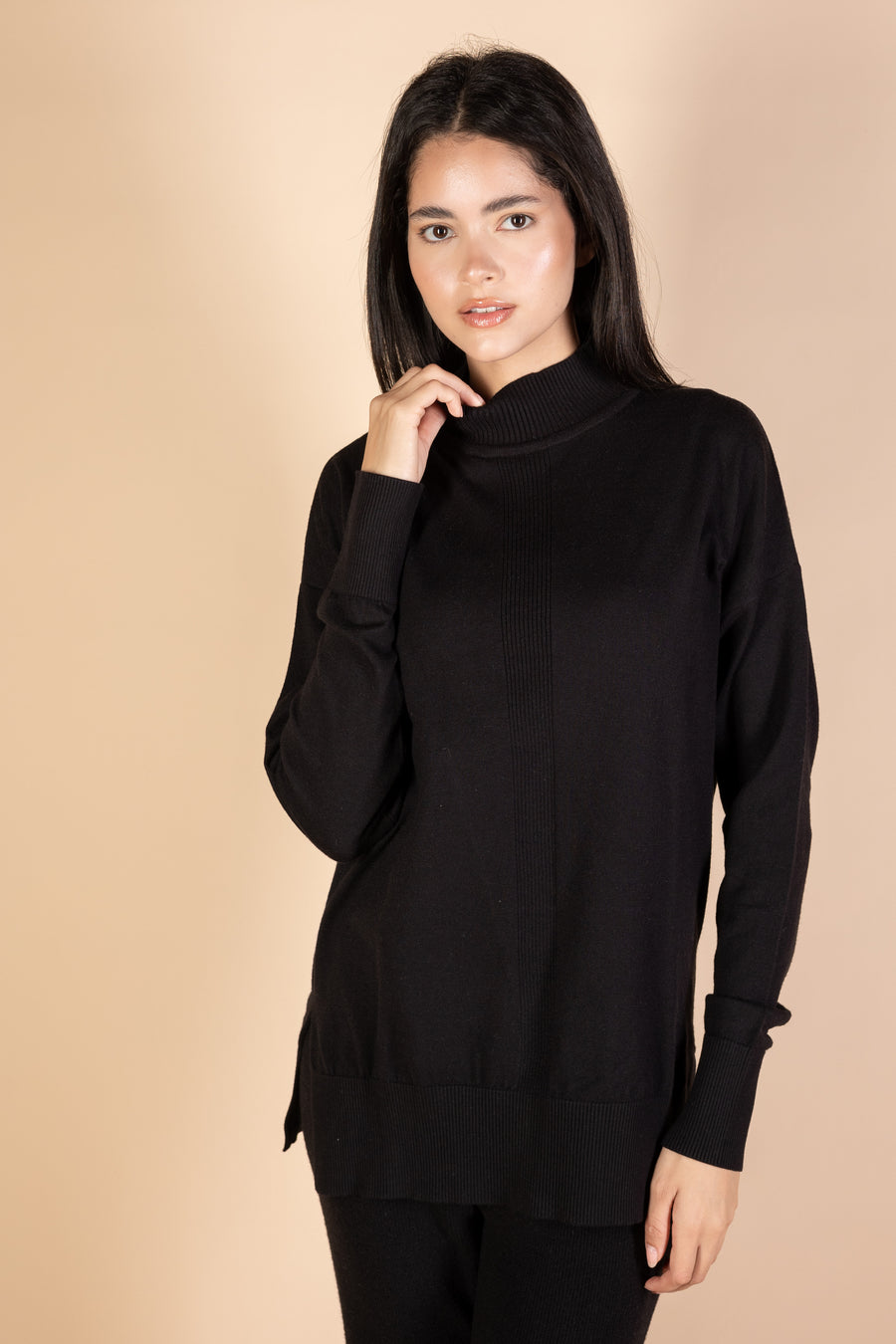 Black High Neck Knit Pullover