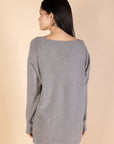 Grey V-Neck Knit Pullover