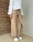 Dark Beige Wrap Linen Pants