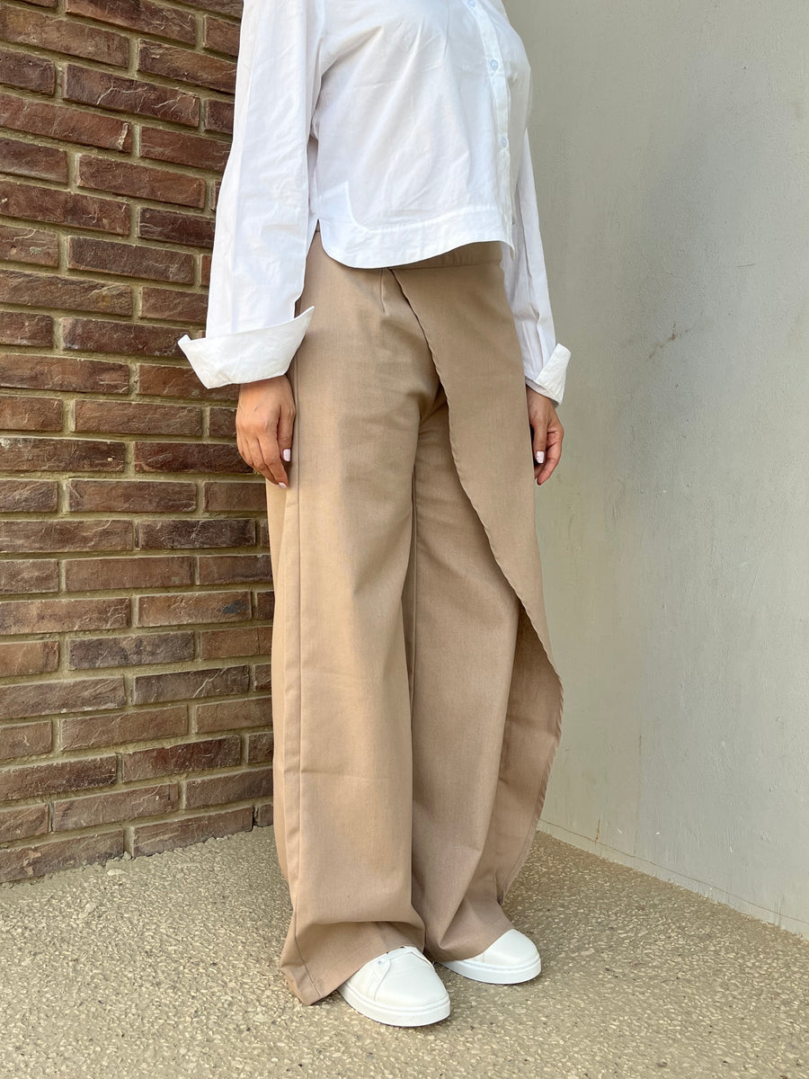 Dark Beige Wrap Linen Pants