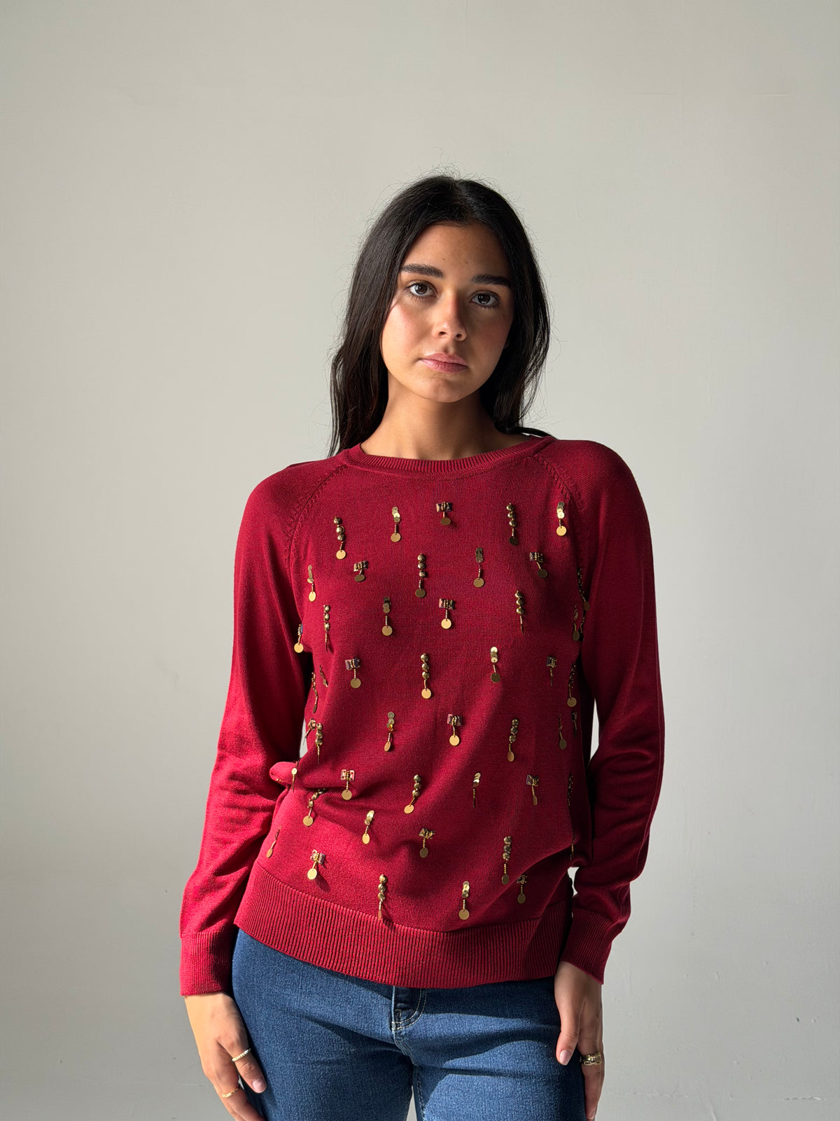 knitwear Top handmade work - Burgundy