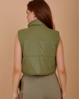 Short double face puffer Vest - Olive